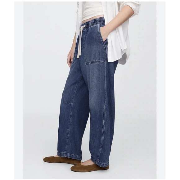 GAP Denim - GAP  Pull-On Barrel Jeans Size Small Long Pockets Boho